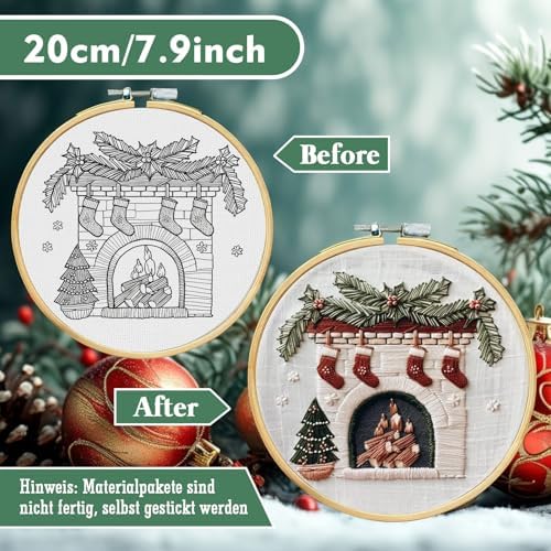 RUIQLXHANG Christmas Embroidery Kit, Christmas Gnomes Embroidery Kits for Beginners with Pattern, Cotton Threads, Needles, Instruction, 20cm Hoop, Gift for Mom, Grandma (Holly Bauble)