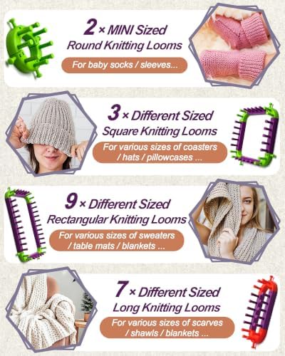 UCDRMA Adjustable Loom Knitting Kit, Up to 21 Different Sizes and Shapes Knitting Loom for Blankets/Scarves/Hats, Infinity Loom Crochet with 12 Yarn & Instructions, Flexible Yarn Loom for Beginners