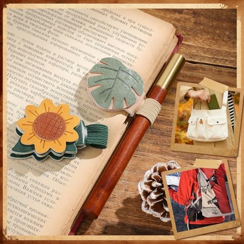2PCS Vintage Magnetic Leather Bookmark, Leather Magnetic Bookmarks for Women,Unique Book Marks Gifts for Book Lovers， Magnetic PU Bookmarks Clip Book Accessories for Adults & Kids，Sunflower & Leaf