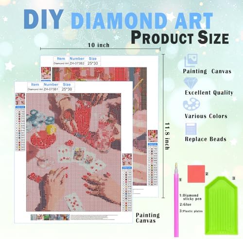 XUNLURY Retro Pink Cocktail Diamond Art Kits 2 Pcs, Preppy Girls Night Casino Poker Diamond Painting Kits for Adults Beginners, Full Drill Diamonds Dots for Home Decor, 9.8x11.8 Inch