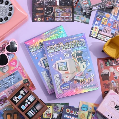 Girl's Japanese Retro Sticker Book, Y2K Showa Theme - 800+ Cute Old Showa Style Old Items Stickers, for DIY Scrapbooking Journaling Handbook Decoration