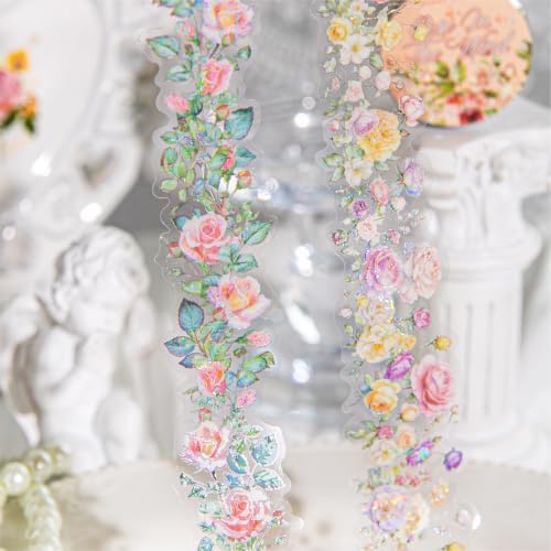 PET Tape Stickers for Scrapbook Supplies,Flowers Stickers for Journaling