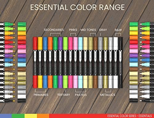 TOOLI-ART Acrylic Paint Markers Paint Pens Set Essential Color Series For Rock Painting, Canvas, Mugs, Plastic, Metal, Glass Paint, Fabric, Wood, DIY. Non Toxic, Quick Dry,Waterbased (18 DOUBLE SIDED)