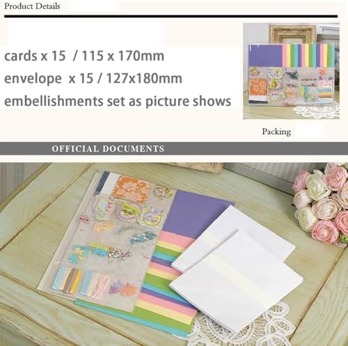 Huralona Greeting Card Making Supplies Envelope Kit Gift Anniversary Craft | Handmade DIY Card Kits 15 Cards 15 Envelopes with Accessories for Birthday Thanksgiving Christmas Wedding Invitation