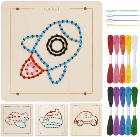 Montessori Wooden Lacing Toys for Toddlers and Kids Ages 2-4 5-7, Sewing Kit Fine Motor Skill Busy Board, Education Sensory Preschool Toy for 1 2 3 4 Year Olds, Birthday Gift for Boys and Girls
