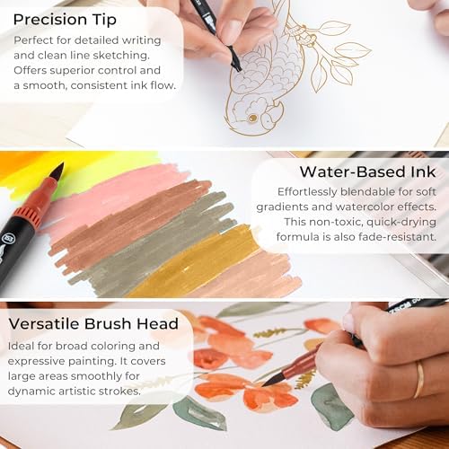 ZSCM QUALITY DECIDES THE FUTURE Skin Tone Duo Tip Marker Pens, 12 Fine & Brush Tip Pen For Adult Coloring Books