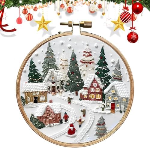 RUIQLXHANG Christmas Embroidery Kit, Christmas Gnomes Embroidery Kits for Beginners with Pattern, Cotton Threads, Needles, Instruction, 20cm Hoop, Gift for Mom, Grandma (Resort)