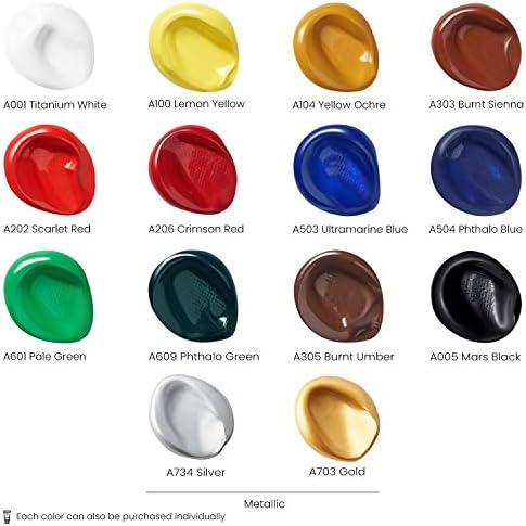 ARTEZA Acrylic Paint Set of 14 Colors, 4.06 Ounce Tubes, Non- Acrylic Artist Paints. Art Supplies for Painting