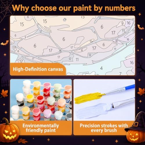 Mandun Halloween Cat Paint by Numbers Kit for Kids, 8x8 inch