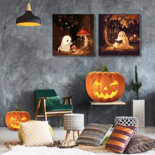 Yiolikan 4Pcs Halloween Paint by Numbers Kits for Adults Framed