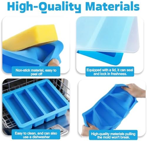 Sidosir 2 Pcs Butter Silicone Mold with Lid, Non-Stick Butter Mold Tray with Unscaled for Chocolate, Energy Bars, Cake, Ice, Butter Mold for Homemade Butter