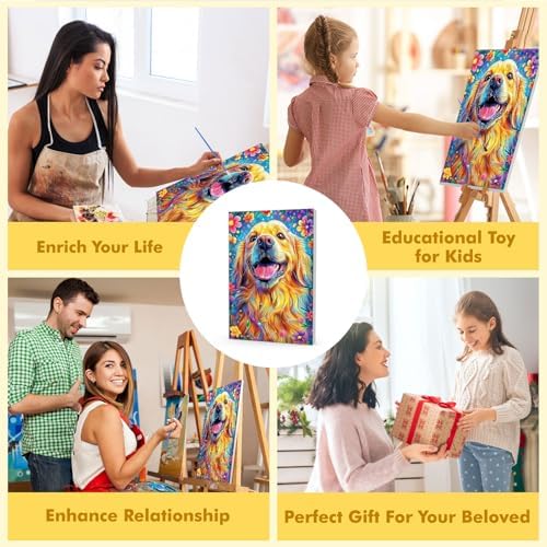 Bowetile Framed Paint by Numbers Dog for Adults Beginners, Adults' Paint-by-Number Dog Kits, Easy Adult Paint by Number Kits on Canvas, Acrylic Animals Number Painting for Home Decor, 8x12in