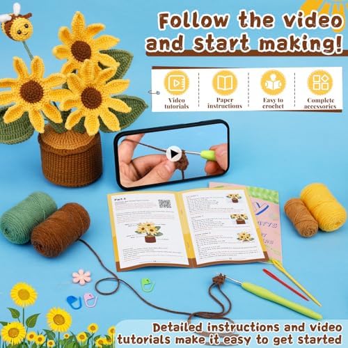 LUNARM Crochet Kits, Crochet Kit for Beginners Adults Sunflower