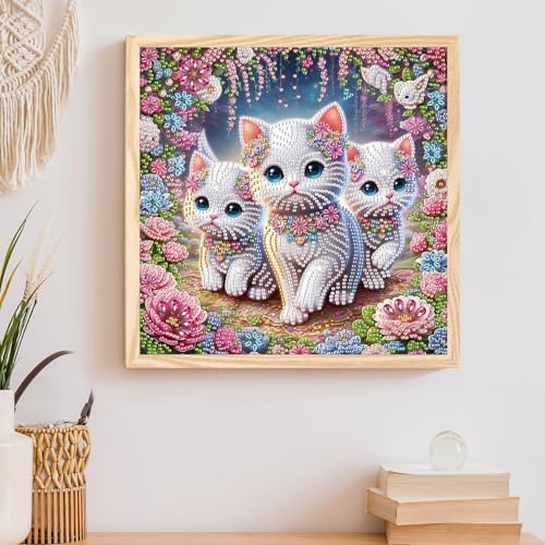 AiYuanzsh DIY Diamond Art Painting Kits for Adults, 5D Special Shape Crystal Rhinestone Diamond Art Kits for Beginners, for Home Wall Decoration Gift 12x12 inch, Cute Cats