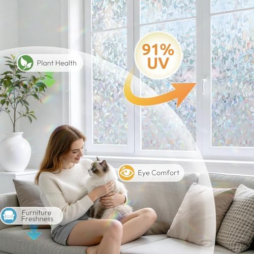 rabbitgoo Window Privacy Film Rainbow, Silver, 17.5" x 118.1"