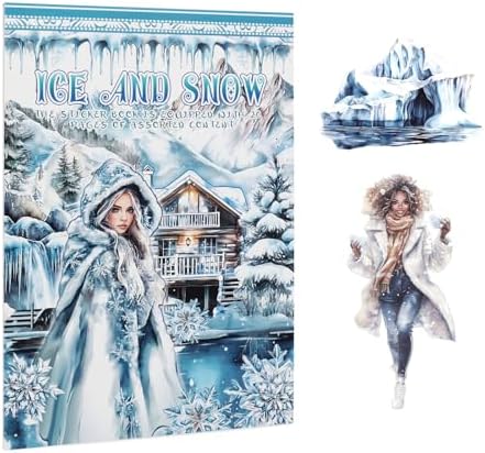 Precut Winter Aesthetic Scrapbook Sticker Book, 20 Sheets People Landscape Animal Snowflake Journaling Supplies for Adults Card Making Collage (Blue)