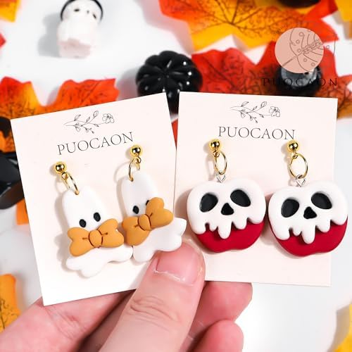 Puocaon Halloween Polymer Clay Cutters - 18 Pcs Halloween Themed Skull Ghost Cat Wizard Witch for Earrings Jewelry Making Clay Earrings Cutters