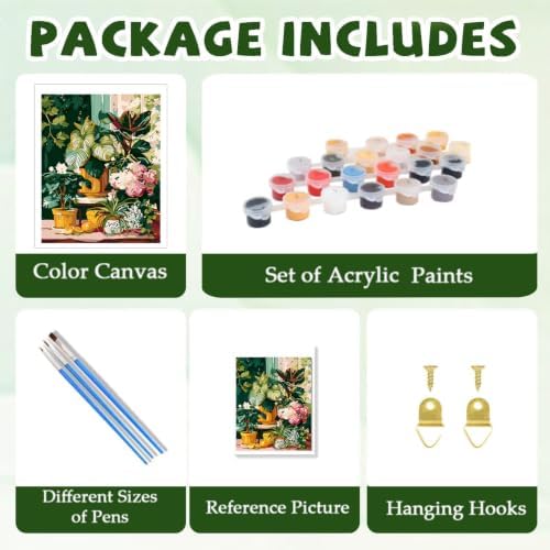 ICYANART Plant Paint by Numbers Kit for Adults, Adult Paint by Number Kits | Paint by Number for Adults for Beginners, Acrylic Plant Painting by Numbers Easy Number Painting for Gifts and Decor 16x20 In
