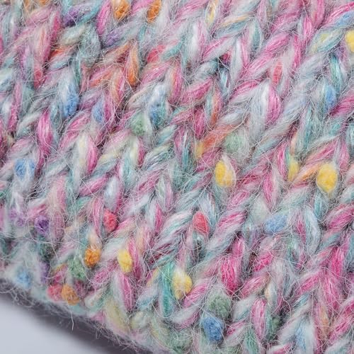Artisanal Yarn Collection Multifiber Fancy Yarn for Knitting Crocheting Crafts DIY, Set of 3 Rolls(113 Rainbow Pom)