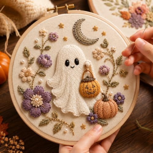Halloween 3D Embroidery Hoop Decor Cozy Handmade-Style Fall Wall Art (Mystic Bat)