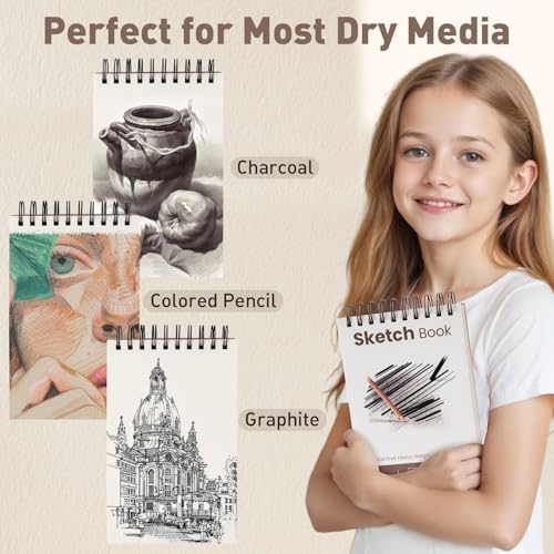 Umriox Sketch Pads for Drawing, 5.5" x 8.5" Small Sketchbook, 3-Pack | Acid-Free Drawing Paper, 100 Sheets Each Pad, Spiral Bound, Portable Art Supplies for Kids, Beginners, Travel & Projects