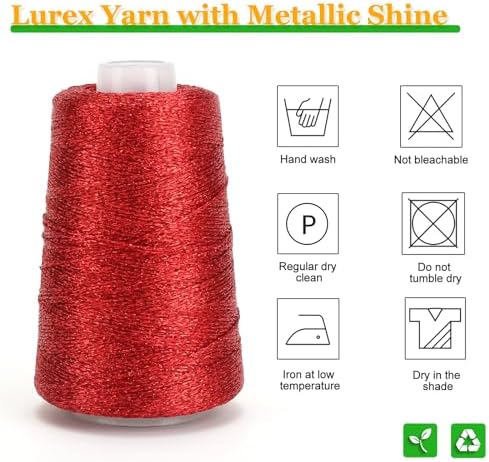 Metallic Crochet Thread, 80g Lurex Yarn for Charms(Red)