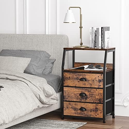 Furnulem Nightstand with 3 Fabric Drawers, Small Bedroom Storage Cabinet