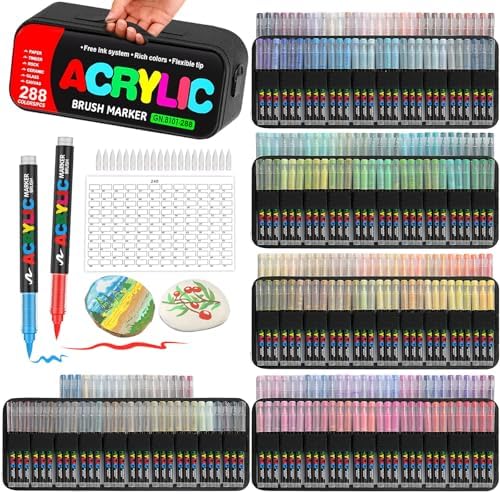 288 Colors Acrylic Paint Markers, Brush Tip Paint Pens for Rock Wood Glass
