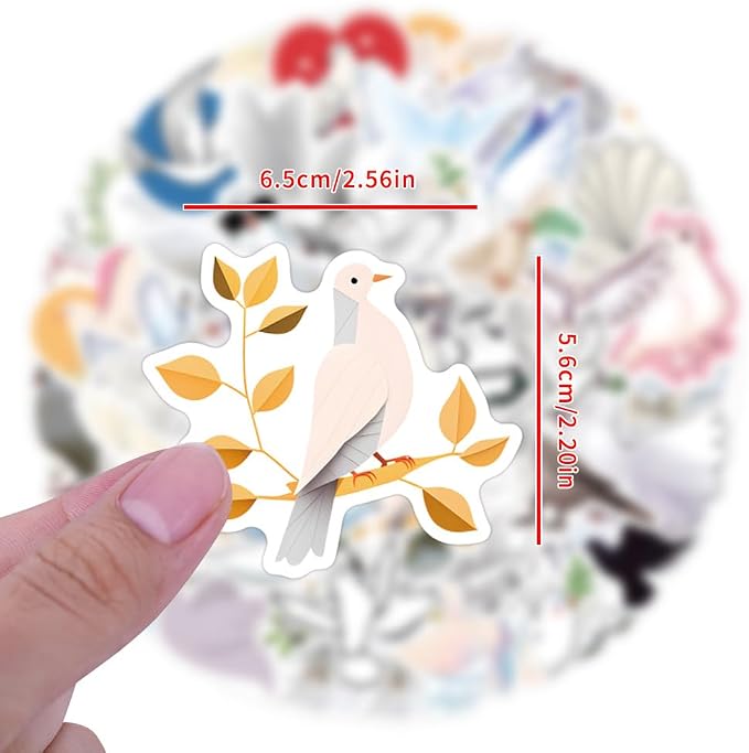 55PCS White Dove Stickers, Waterproof Vinyl Decals, Peace Bird Stickers for Water Bottles, Laptops, Scrapbooking (Dove)