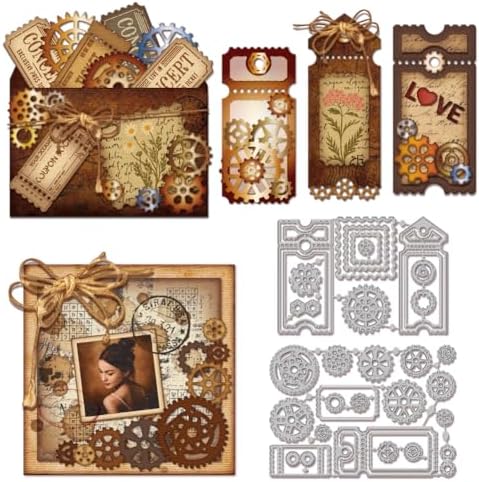 GLOBLELAND Gear Ticket Cutting Dies for Card Making Bookmark Frame Cut Die for DIY Scrapbooking Journal Embossing Paper Craft Decor