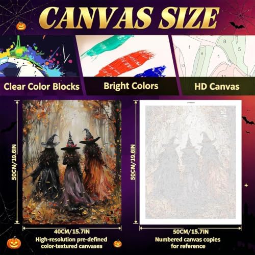 ICYANART Halloween Paint by Numbers Kit for Adults, Witch Number Painting