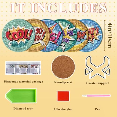 DOTSOPS 6 Pack Small Diamond Art Coasters Kits with Holder for Adults 4 in