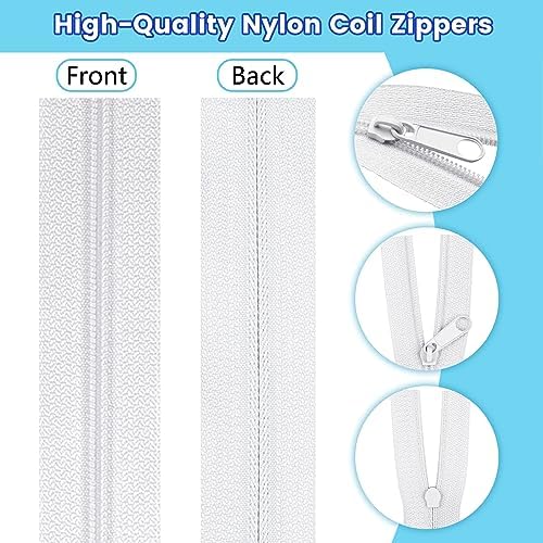 DOITEM 15.3 Yards/ 14 m 5 Pieces Assorted Colors #3 Nylon Coil Zippers, Sewing Zippers Endless Zips with 20 Pieces Zipper Sliders Zip Heads for DIY Sewing Tailor Craft Supplies (Blue White)