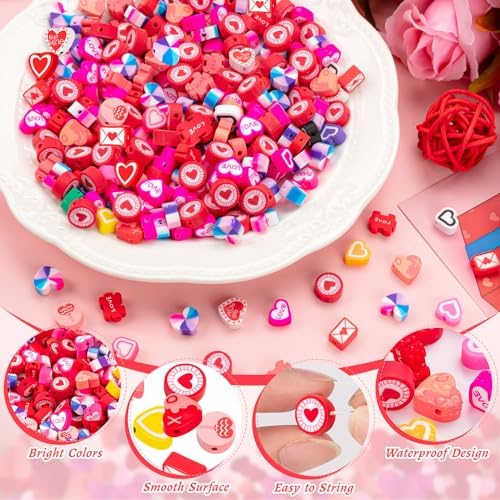 200 Pcs Heart Polymer Clay Beads, Mixed Heishi Spacer Beads Supplies