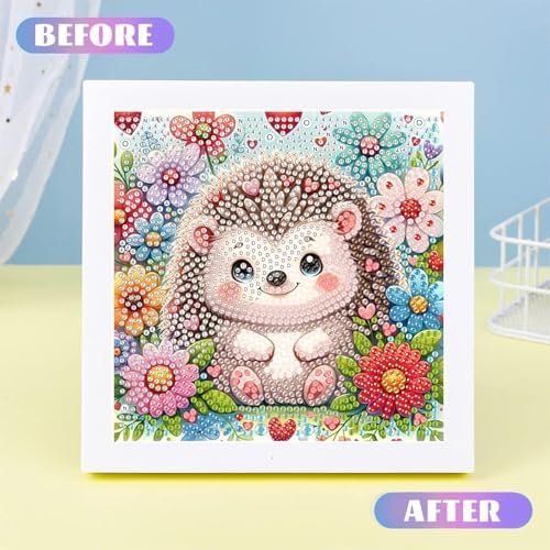 Hedgehog Diamond Art Painting Kits for Kids with Frame Ages 8-12 (7x7 in)