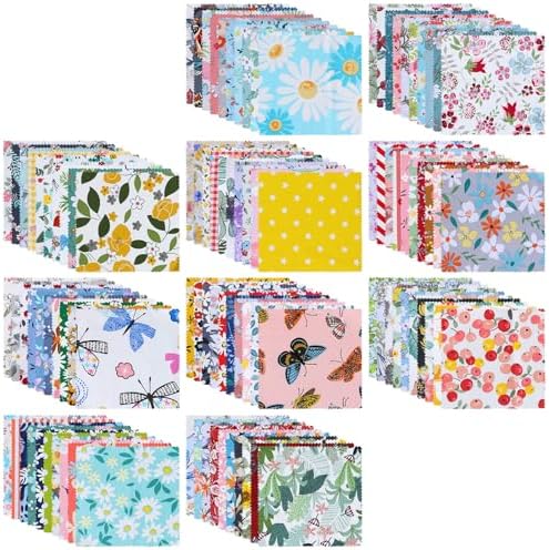 100 Pcs 5"x 5" Charm Packs for Quilting, Precut Multi-Color Printed Floral Fabric Squares Bundles Quilting Supplies, Spring Floral Color Scheme Printed Patchwork Supplies for Holiday DIY Sewing Craft
