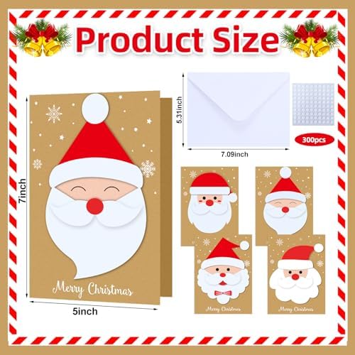 Dispowreath 48 Pcs DIY Christmas Card Making Kits with Envelopes DIY Christmas Craft Make Your Own Santa Claus Greeting Card Making Supplies for Holiday Xmas Party Decoration Favor