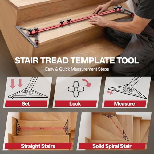 Stair Tread Template Tool, 10" to 67" Adjustable Aluminum Stair Tread Jig, Precision Angle Length Depth Measuring Gauge Tool for Floors Cabinets Woodworking Construction,Includes Storage Bag
