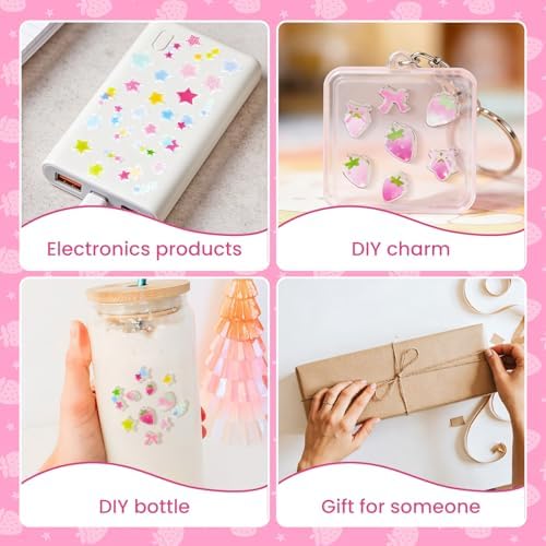 Strawberry & Star Sticker Kawaii Set - 3 Sheets Funny Decals Cute Pink Decorative Stickers for Journaling, Scrapbooking Laptop Phone Case Album Luggage Skateboard Water Bottles