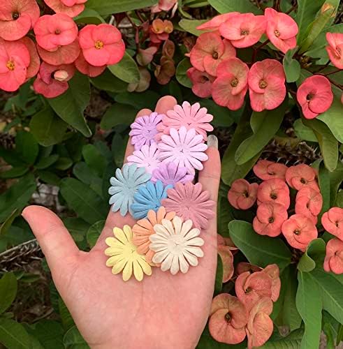 100PCS Handmade Mulberry Paper Daisy Petals, Artificial Paper Flowers for DIY Crafts, Scrapbooking, Card Making, Wedding Decorations, Floral Embellishments, Pastel Colors, 40 x 40mm (Pastes Colors)