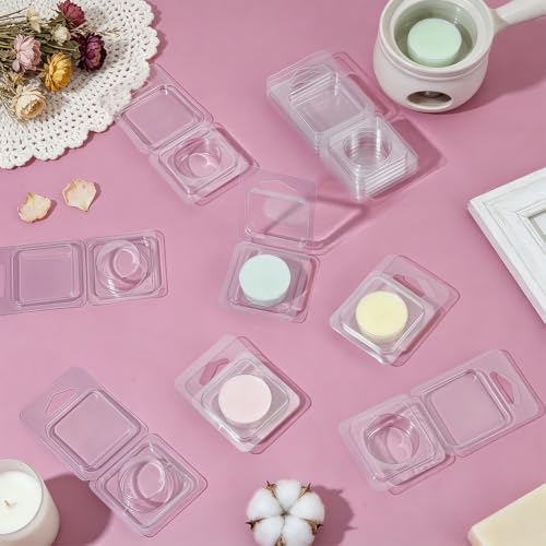 BENECREAT 60 Pack Wax Melt Molds, Clear PET Wax Melt Clamshells with Foldable Design, Round Candle Making Molds for Wickless Candles and Soap Making, 4.8X 2x0.59 Inches
