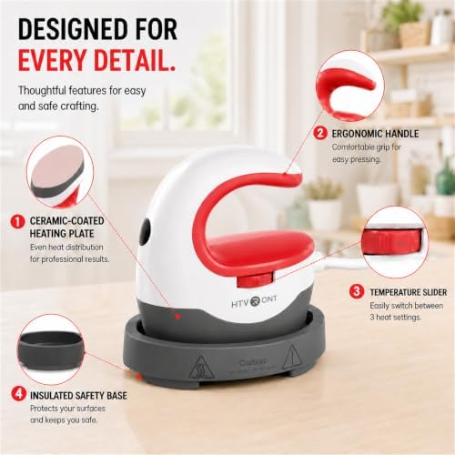 HTVRONT Heat Press Mini Heat Press Machine, Mini Iron for Crafts | Heats Up Quickly & 3 Heat Setings, Perler Beads Iron, Small Heat Press Machine for T Shirts, Hats