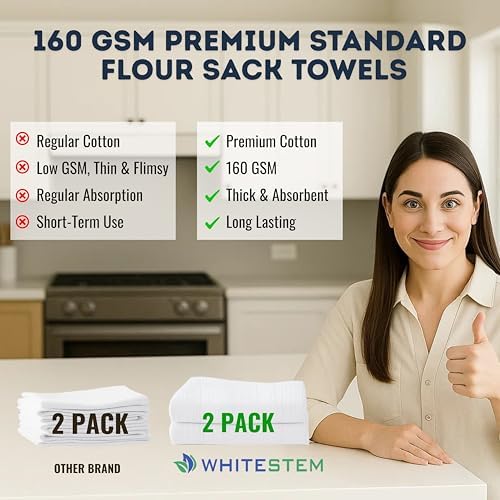 Flour Sack Towels 2 Pack 28"x28" | White Cotton Tea Towels for Kitchen, Dish, Baking & Bread Proofing | Blank Towels for Crafts, Embroidery, Printing | Thick, Absorbent, Quick Dry