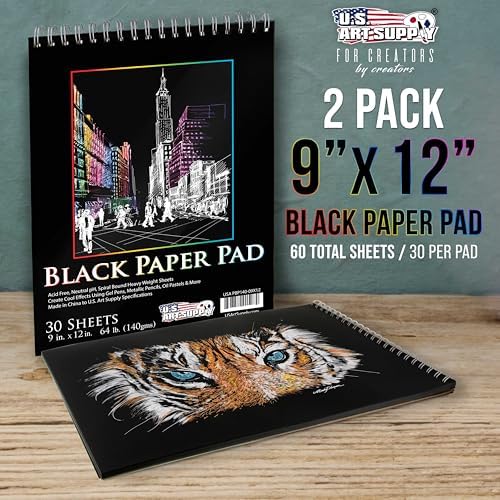 U.S. Art Supply 9x12 Premium Heavy-Weight Black Paper Sketchbook Pad