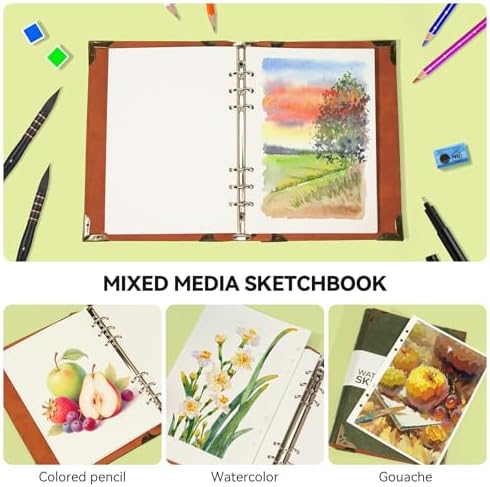 Lightwish Watercolor Sketchbook,100% Cotton Acid Free Watercolor Journal,300gsm/140lb Hot Press Watercolor Paper for Artists,Adults,Students,20 Sheets,5.8 * 8.2 Inches Paper