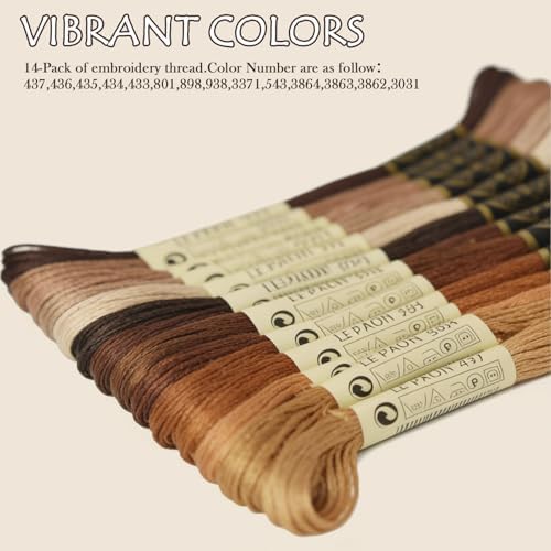 Premium Rainbow Color Embroidery Floss - Cross Stitch Threads - Friendship Bracelets Floss - Crafts Floss - 14 Skeins Per Pack Embroidery Floss, Light Rust Gradient