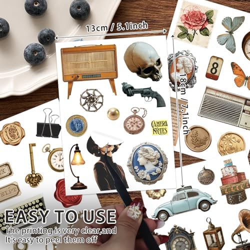 Bomichi Vintage Sticker Book, 30 Sheets 308 Pcs Aesthetics Stickers for Journaling Scrapbooking Bullet Journals Planners Letter Card Making