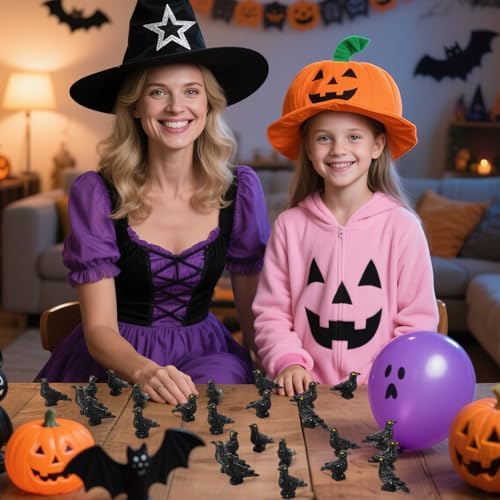JUNEBRUSHS 50 Pcs Black Mini Resin Crow Halloween Table Decorations