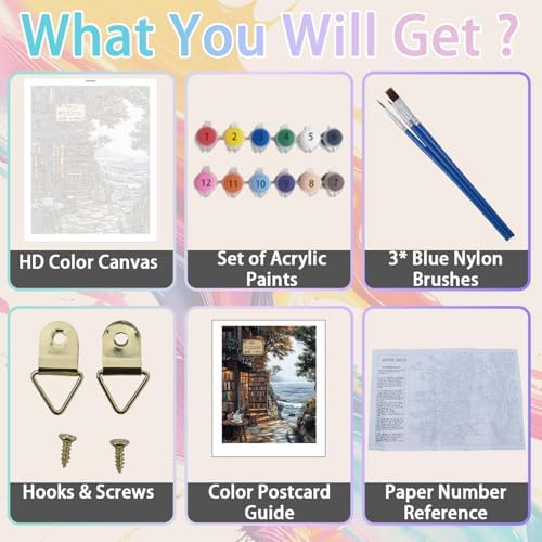 WULINHUAFA Bookstore Paint by Numbers Adults Beginner 16x20 Inch | Books Adult Paint by Number Kits, DIY Acrylic Oil Easy Painting by Numbers for Gifts Home Wall Decor Without Frame