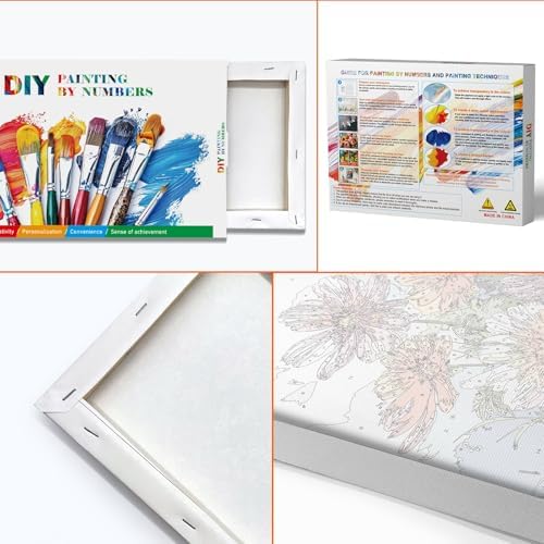 JOOZ Flowers Paint by Numbers Kit for Adults with Frame, Flower Paint by Number with Easel, DIY Floral Adult Paint by Number Kits Framed Canvas for Home Wall Decor 8 x 12 Inch